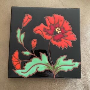 Vintage Besheer Art Tile Poppies Flowers 6” Hand Painted Trivet Wall Decor